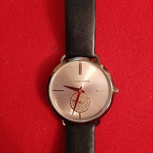 Michael Kors ladies black leather bland watch